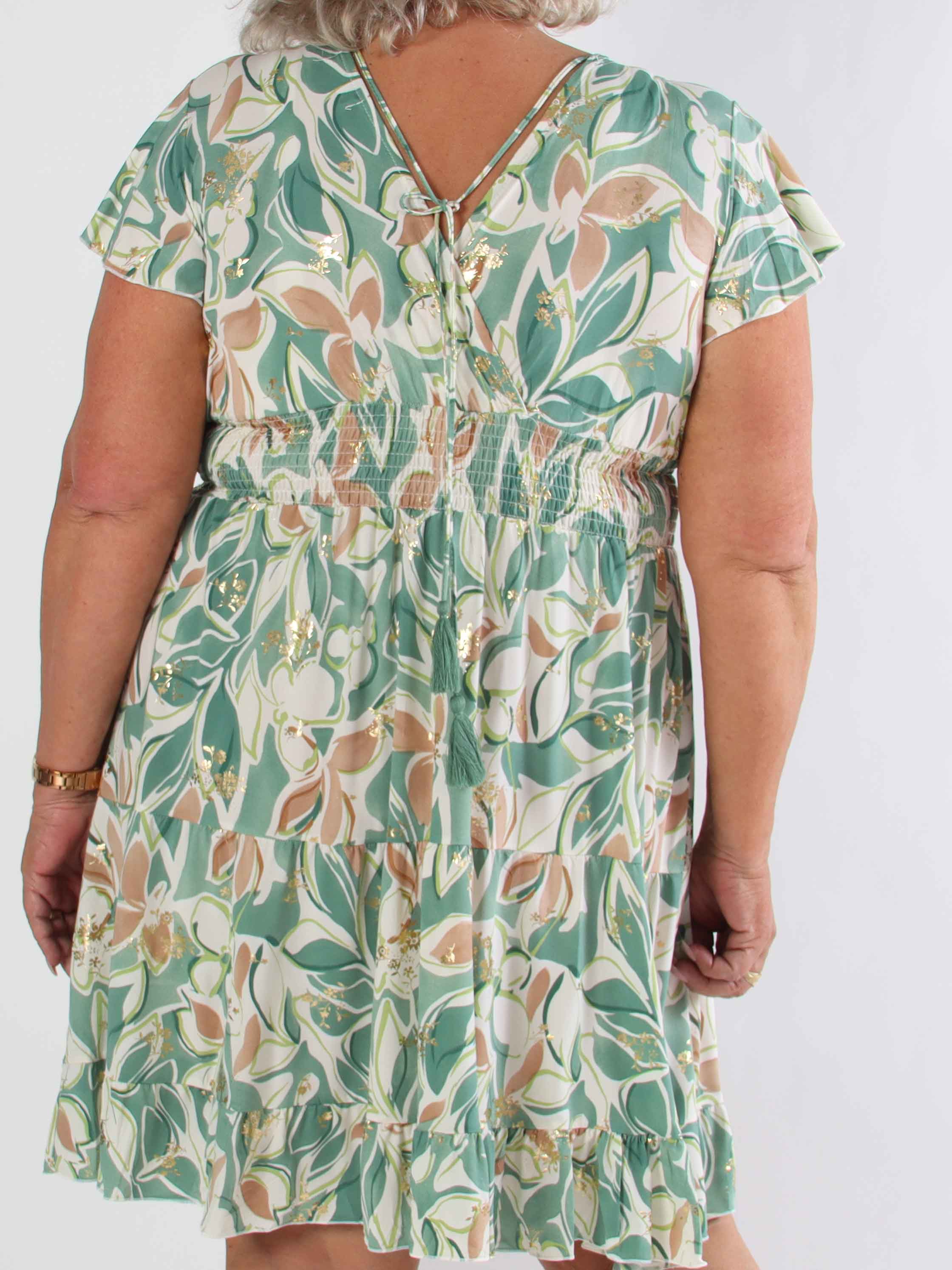 Palmira - Mønstret elastisk plus size kjole med lag på lag look